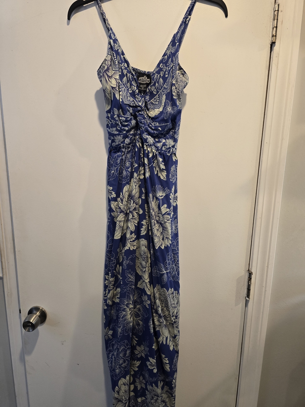 Angie Blue Floral Maxi Dress with Cream Print